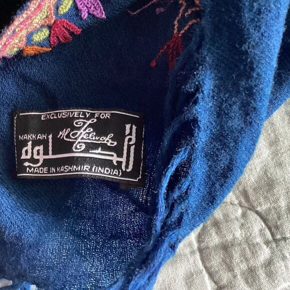 Navy one size embroidered poncho shawl with fringe. 0610 - Picture 7 of 7